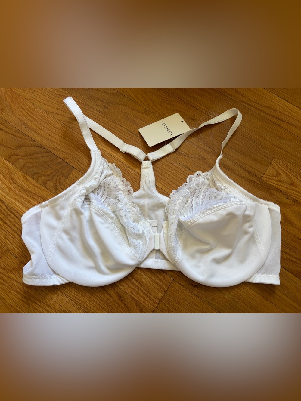 White Lace-Accent Underwire Bra with Front Closure